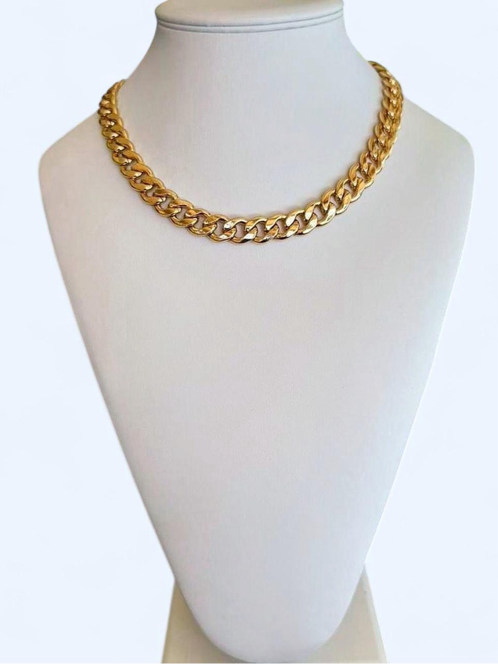 Humana Chunky Gold Tone Cuban Curb Link Chain Necklace Hammered Medallion Charm